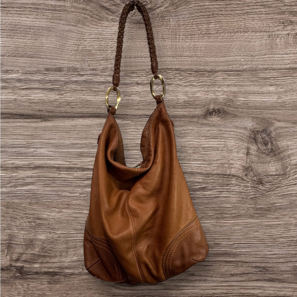 Sigrid Olsen Cognac Braided-Handle Leather Hobo - Picture 2 of 13